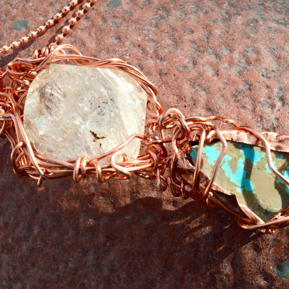 Genuine Turquoise Herkimer Diamond Copper Pendant - Picture 6 of 8